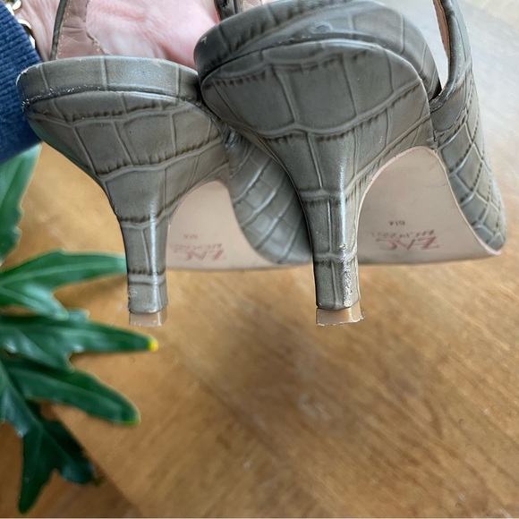 Zac Posen Tan Leather Reptile Print Slingback Point Toe Kitten Heels size 8 - Picture 5 of 12